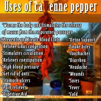 Cayenne pepper helps restore peristalsis, re-build stomach tissue and can bring someone out of shock.